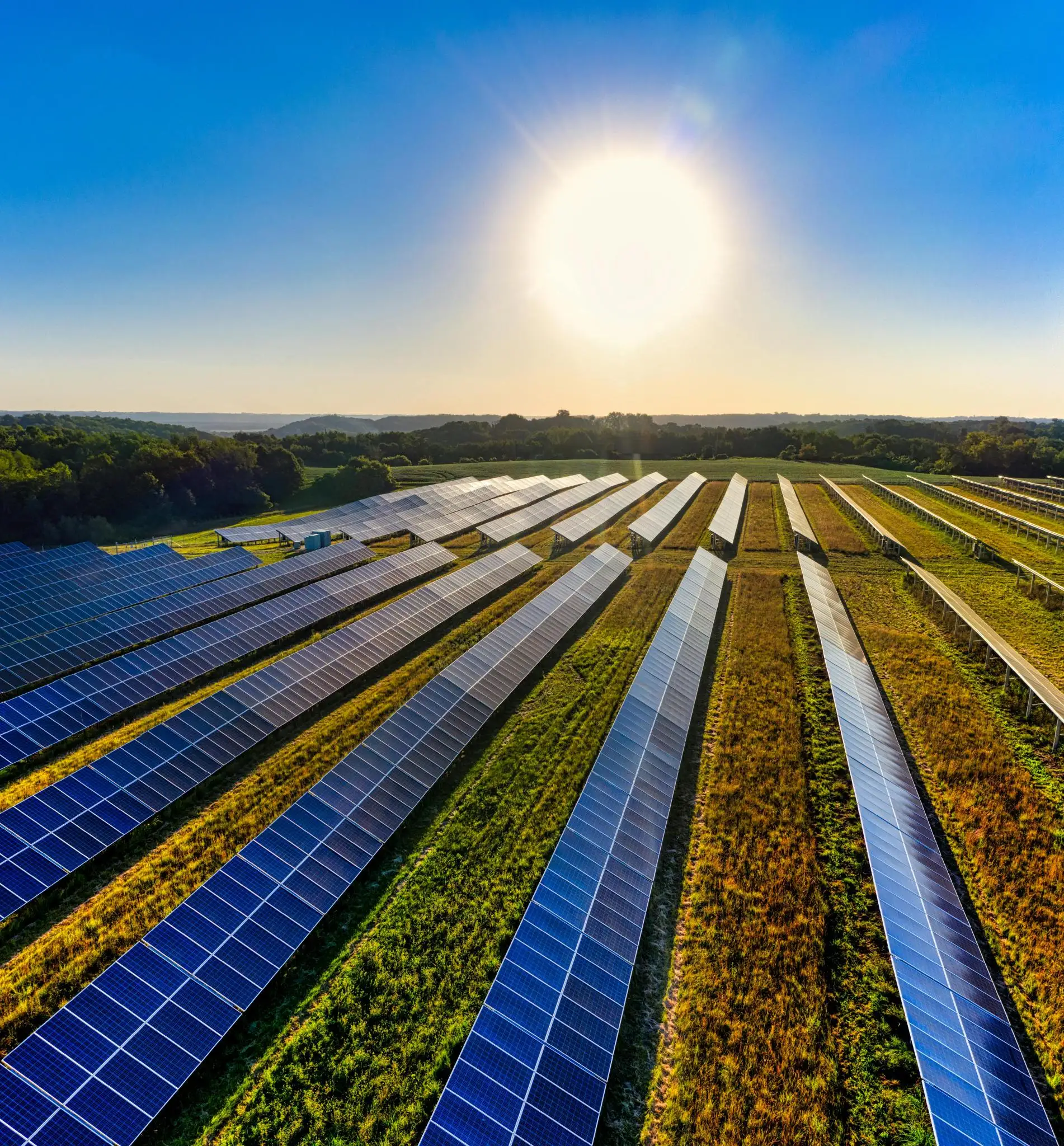 Aerial view of a utility-scale solar installation