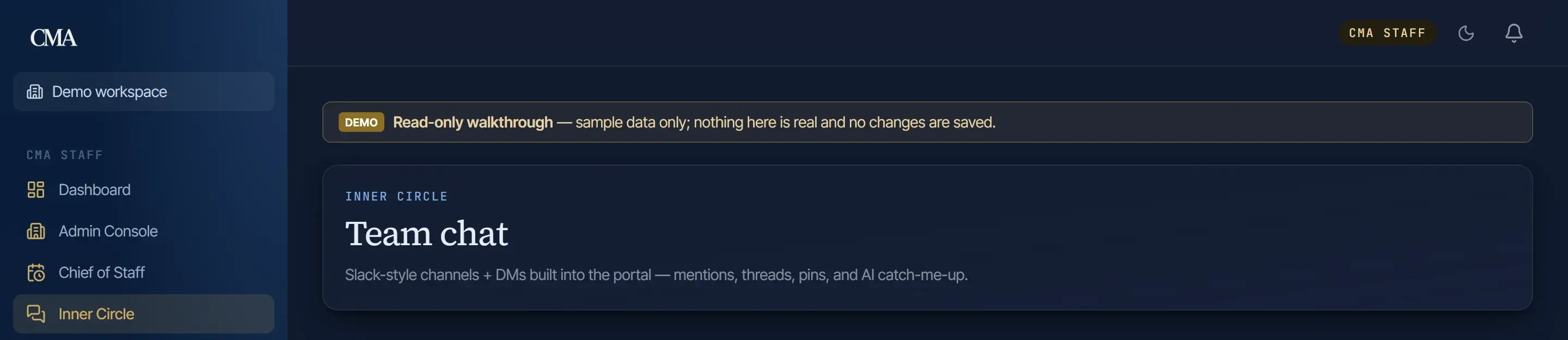 The Team chat screen, introducing Slack-style channels and direct messages with mentions, threads and pins